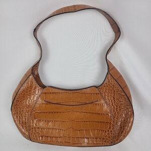 MONSAC Tab Croc Leather Satchel Hand Bag Purse Shoulder Bag Zipper Handle EUC